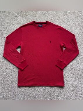Polo Ralph Lauren Men's Waffle Knit Thermal Long Sleeve Shirt Red Medium Pony